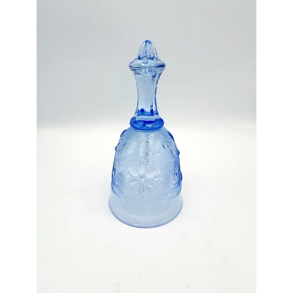Tiara Glass Sandwich Dinner Bell Light Blue Collectible Decorative Floral Design